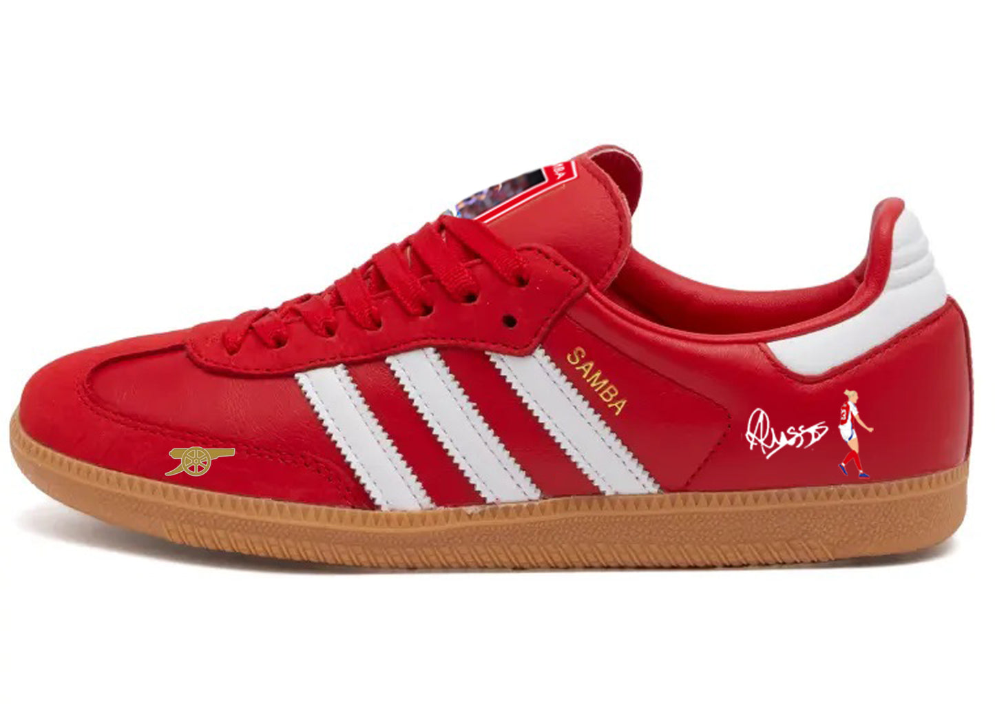 Limited edition Arsenal FC Alessio Russo Adidas red custom samba trainers / sneakers