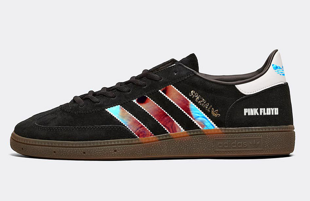 Limited edition Pink Floyd Meddle black / white Adidas custom Handball Spezial trainers / sneakers