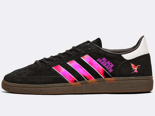 Limited edition Black Sabbath Ozzy Osbourne inspired black / purple  Adidas custom Handball Spezial trainers / sneakers
