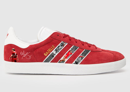 Limited edition Liverpool FC Kenny Dalglish inspired red / white Adidas custom Gazelle trainers / sneakers