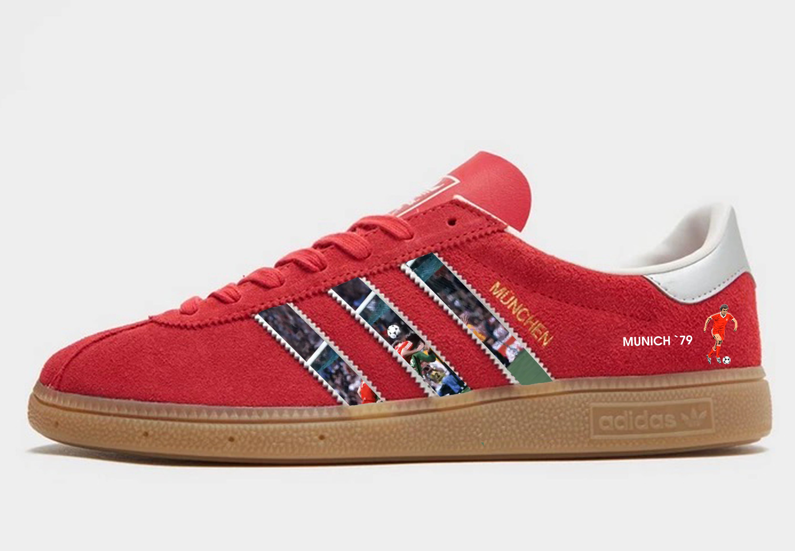 Limited edition Nottingham Forest European cup winners 79 and 80 Custom Adidas Munchen red custom trainers / sneakers