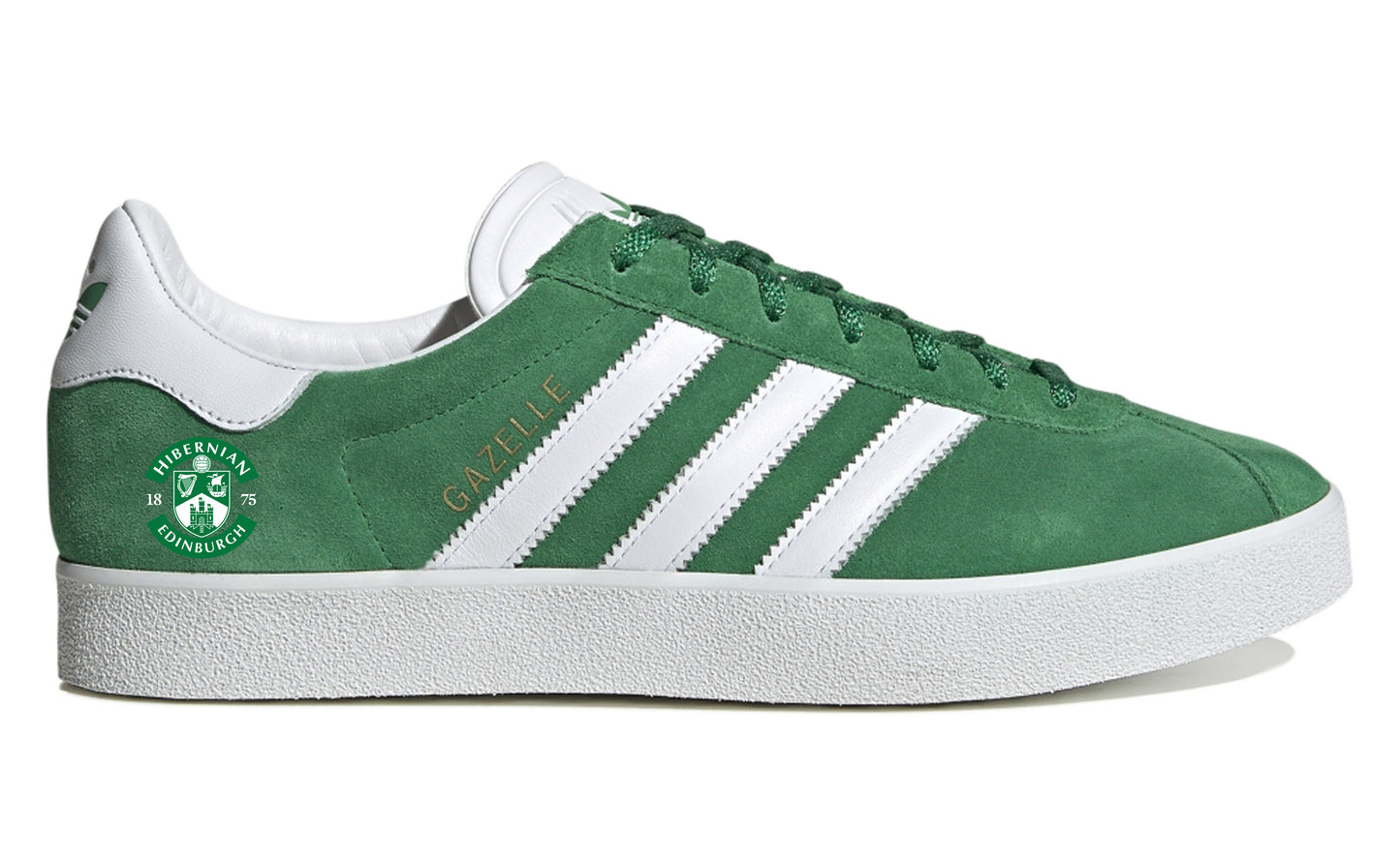 Limited edition Hibernian F.C. green / white Adidas custom Gazelle trainers / sneakers