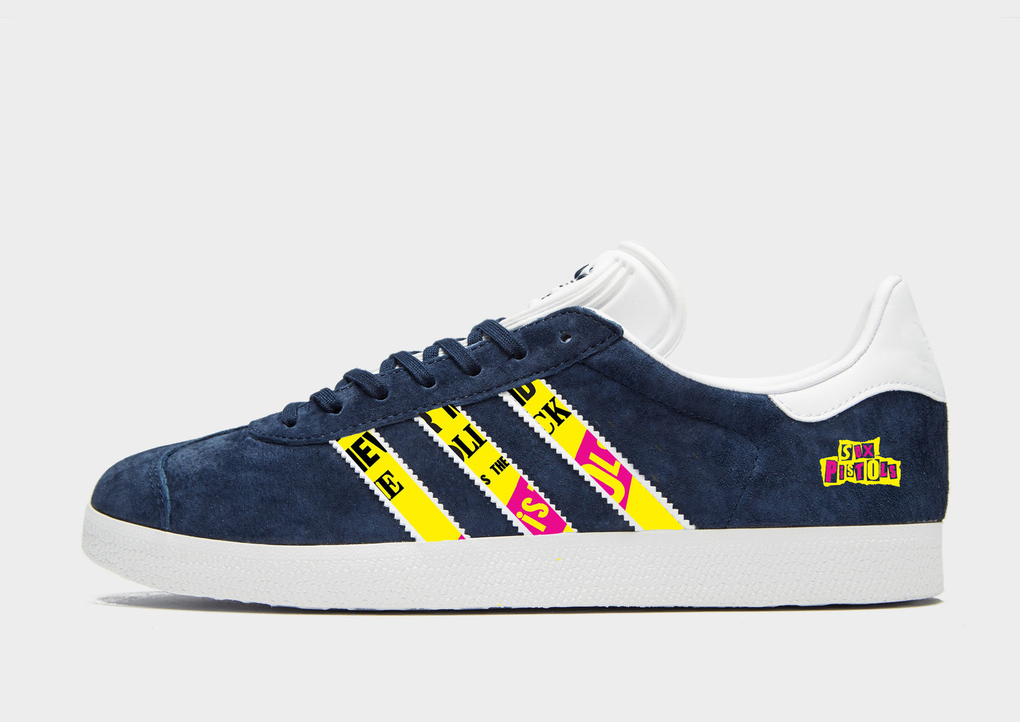 Limited edition Sex Pistois inspired custom Adidas Gazelle Dark blue trainers / sneakers