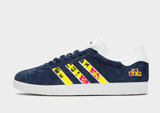 Limited edition Sex Pistois inspired custom Adidas Gazelle Dark blue trainers / sneakers