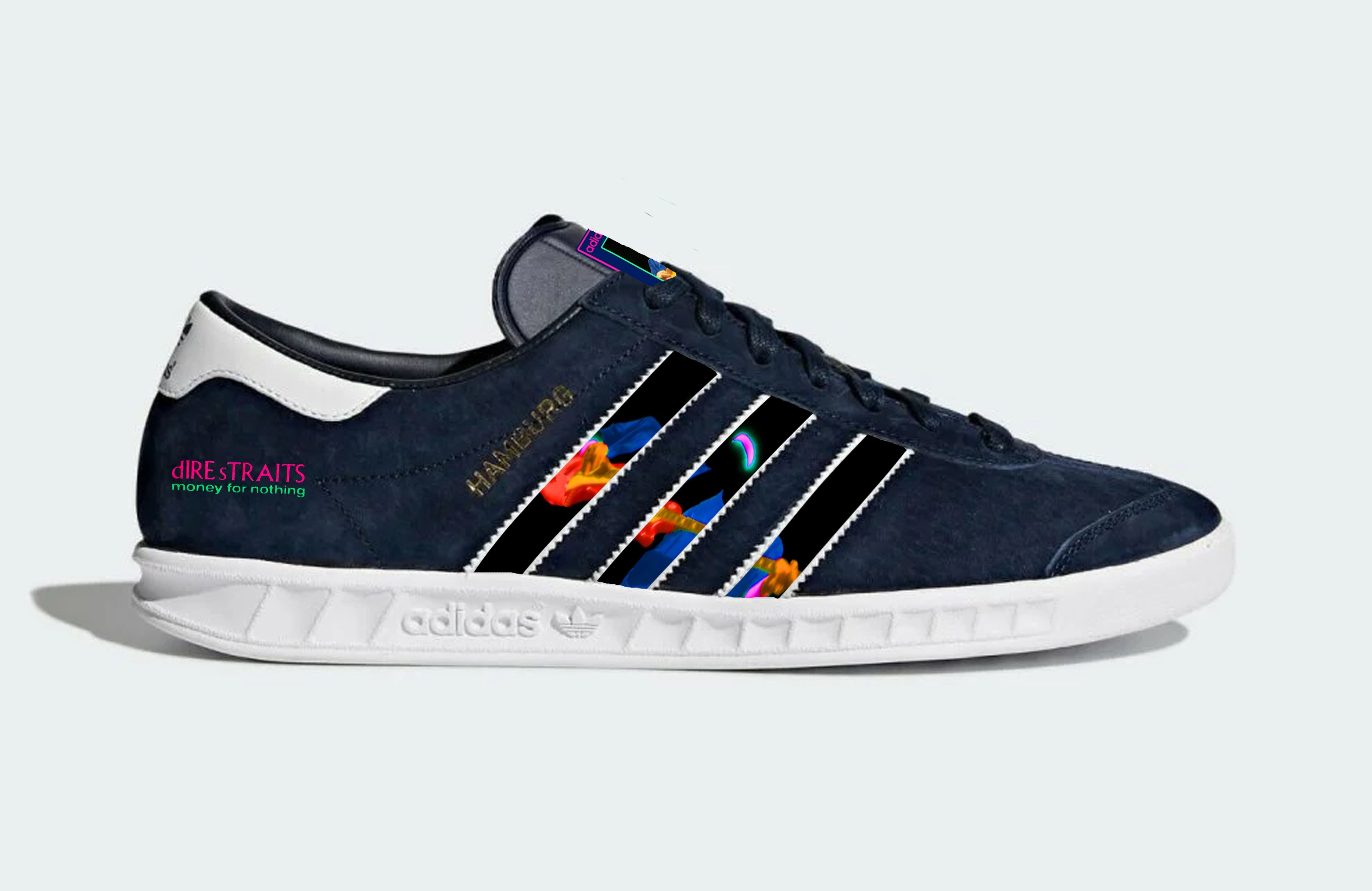 Limited edition Dire Staits Money for Nothing Adidas custom Blue Ham Sneakcustomtrainers