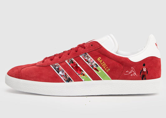 Limited edition Liverpool FC Sadio Mane inspired red / white Adidas custom Gazelle trainers / sneakers
