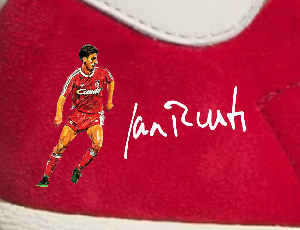 Limited edition Liverpool FC Ian Rush Candy 89/90 Kit  red / white Adidas custom Jabbar trainers / sneakers