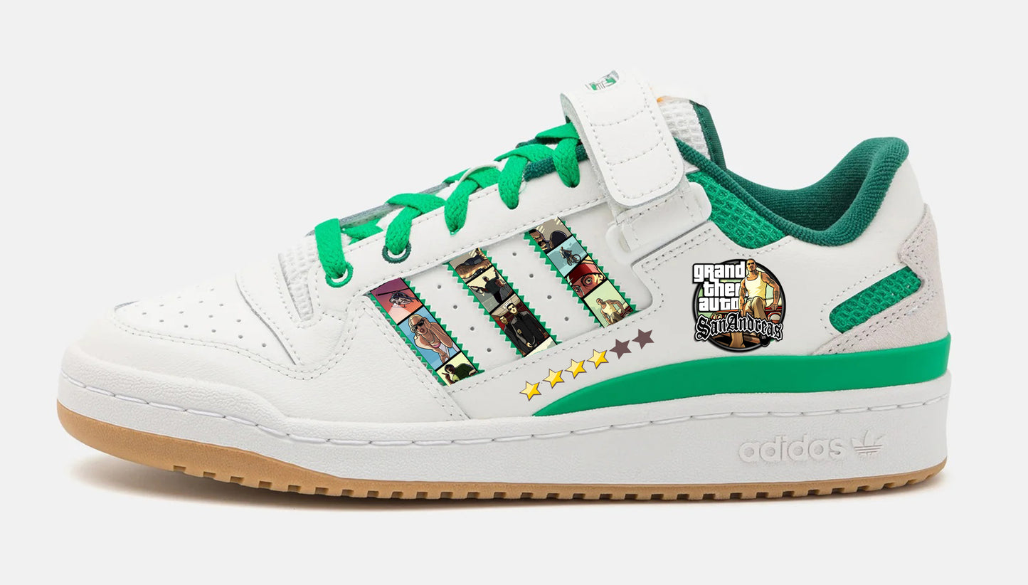 Limited edition GTA San Andreas Green / White Adidas custom Rivalry low trainers / sneakers