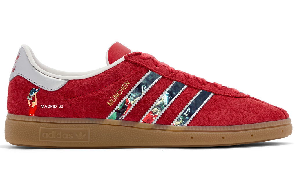 Limited edition Nottingham Forest European cup winners 79 and 80 Custom Adidas Munchen red custom trainers / sneakers