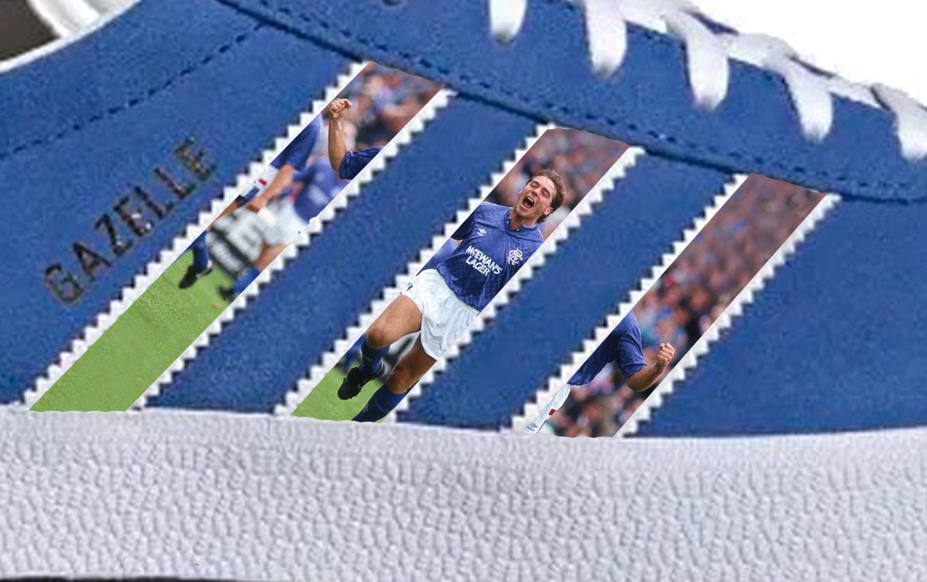 Limited edition Rangers FC Ally Mccoist inspired Blue / red / white Adidas custom Gazelle trainers / sneakers