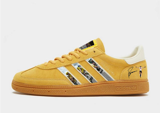 Limited edition Tadej Pogocar inspired Yellow / white Adidas custom Spezial trainers / sneakers