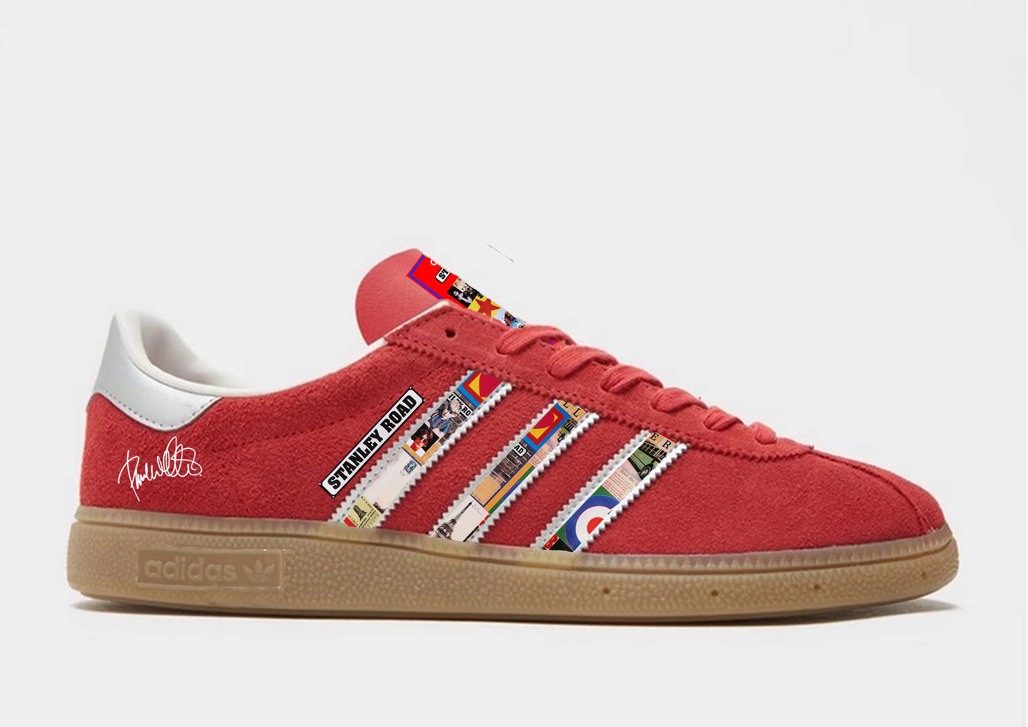 Limited edition Paul Weller Stanley Road Red Adidas custom Munchen trainers / sneakers