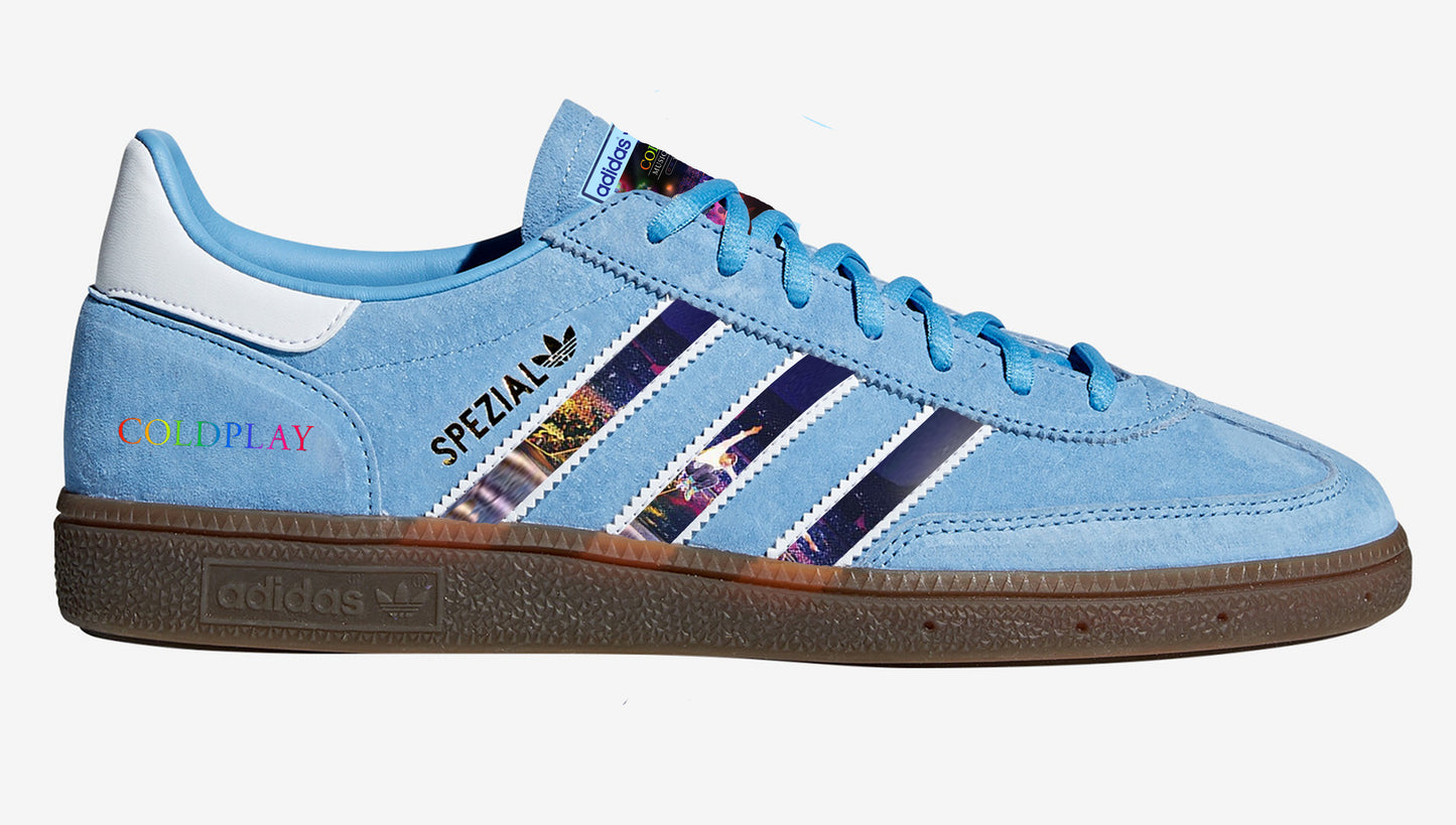 Limited edition Coldplay - Music of the Spheres Adidas custom Light blue / white Handball Spezial trainers / sneakers