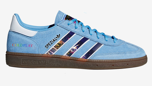 Limited edition Coldplay - Music of the Spheres Adidas custom Light blue / white Handball Spezial trainers / sneakers