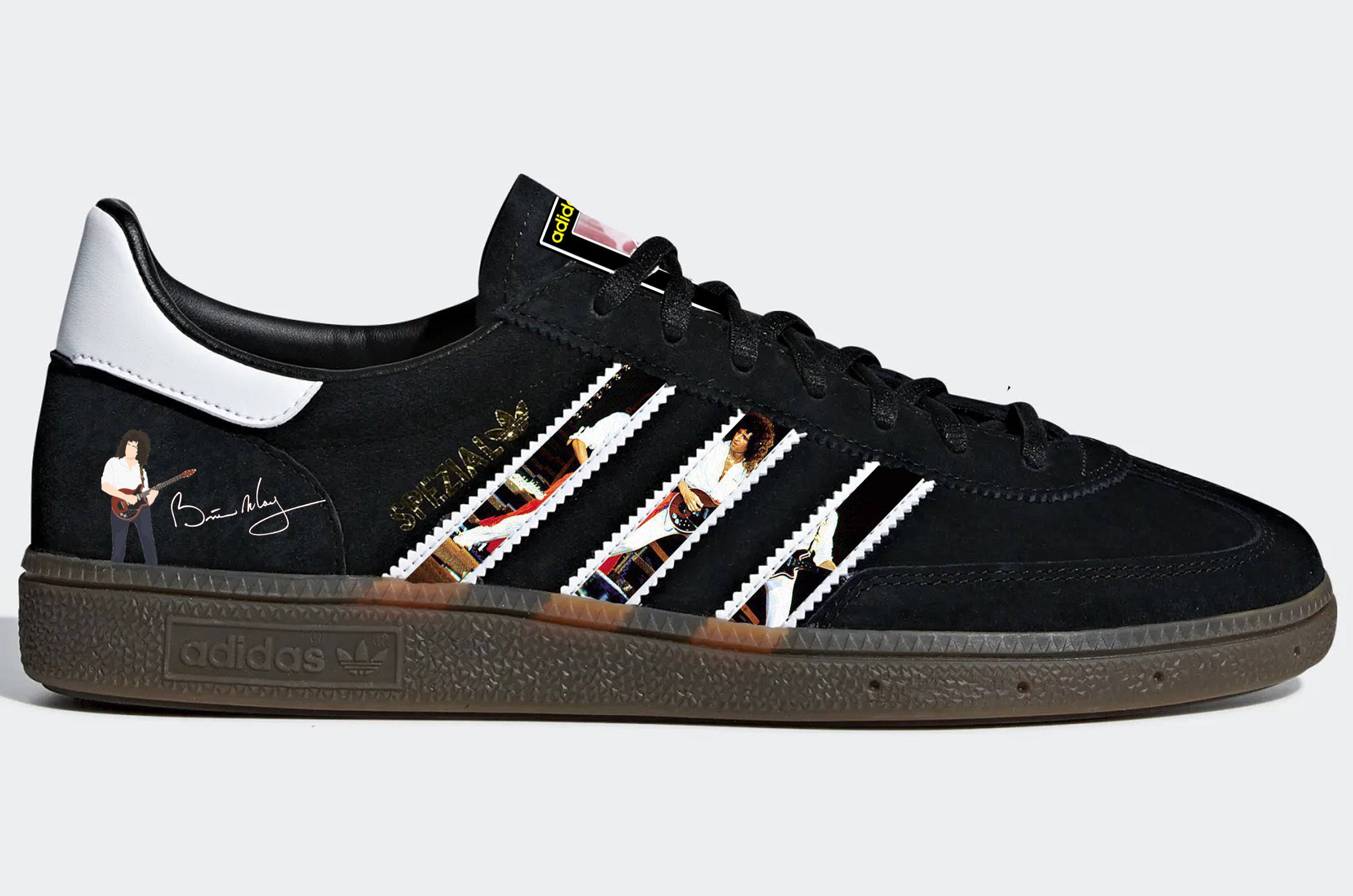 Limited edition Queen - Freddy Mercury / Brian May black / white Adidas custom Handball Spezial trainers / sneakers