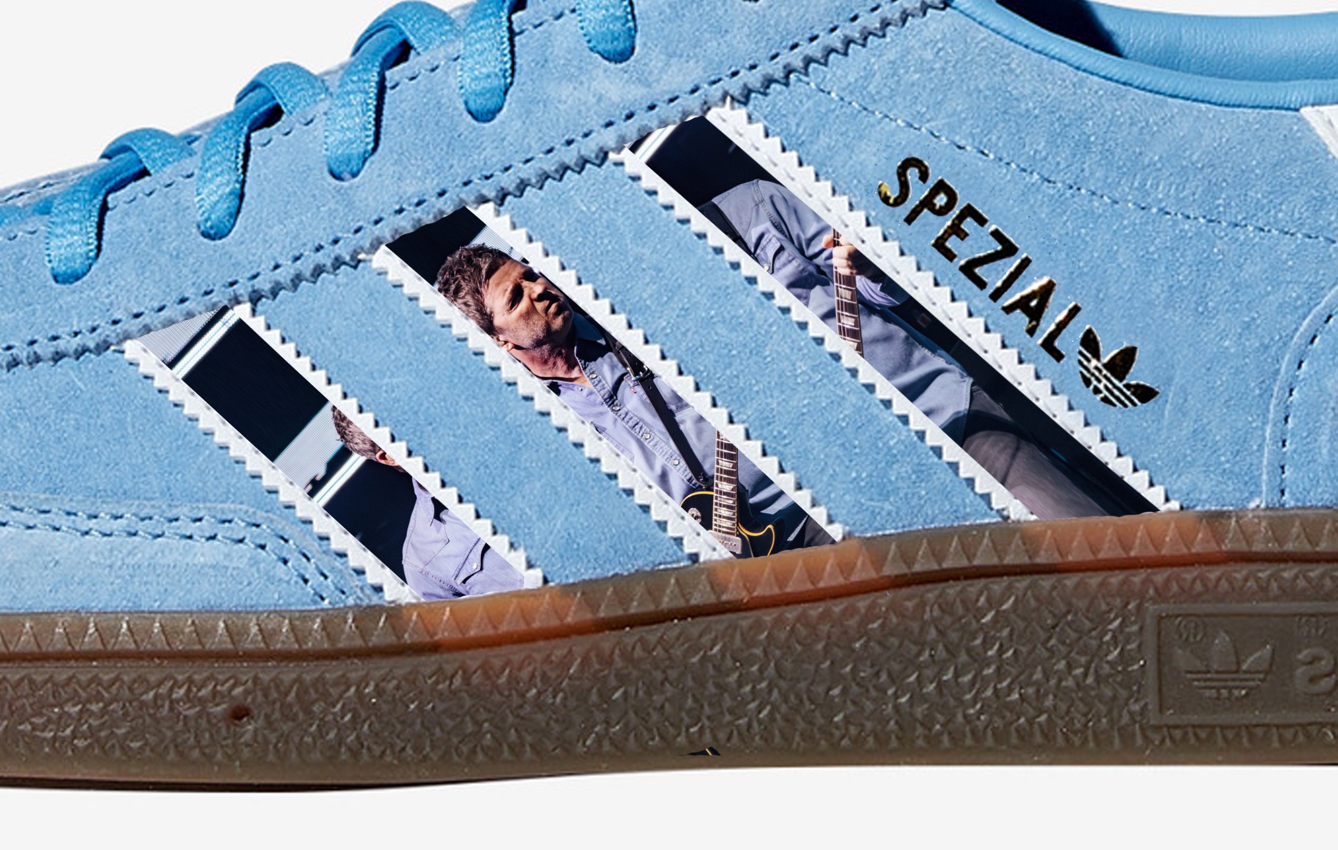 Limited edition Oasis Liam and Noel Adidas custom Light blue / white Handball Spezial trainers / sneakers