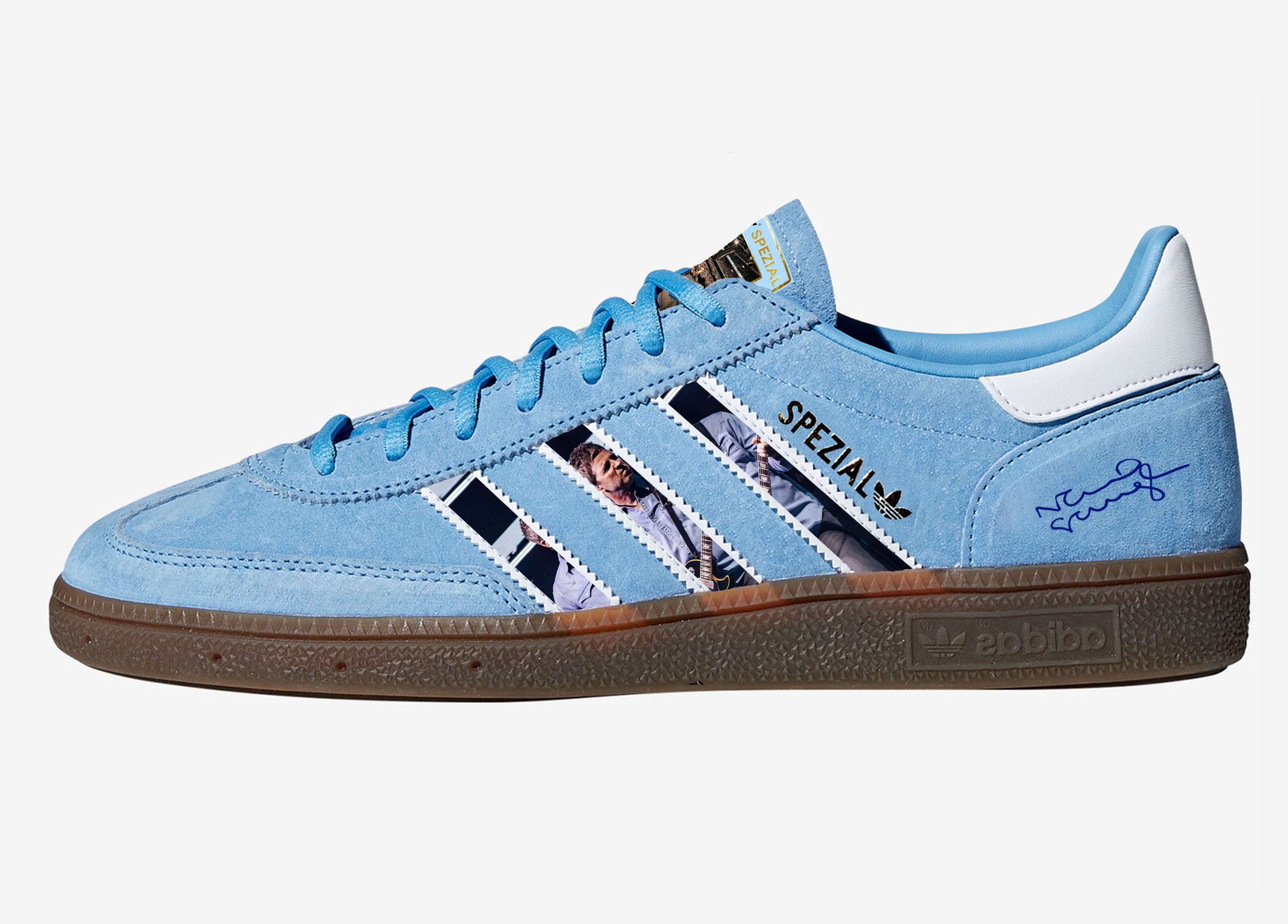 Limited edition Oasis Liam and Noel Adidas custom Light blue / white Handball Spezial trainers / sneakers