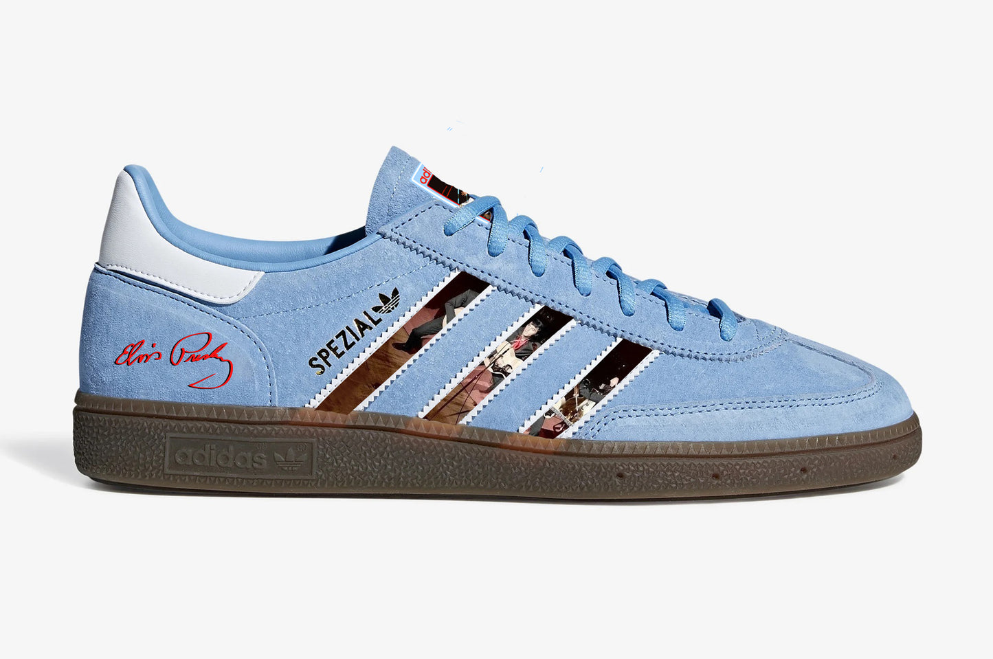 Limited edition Elvis Presley  blue / white suede Adidas Handball Spezial trainers  / sneakers