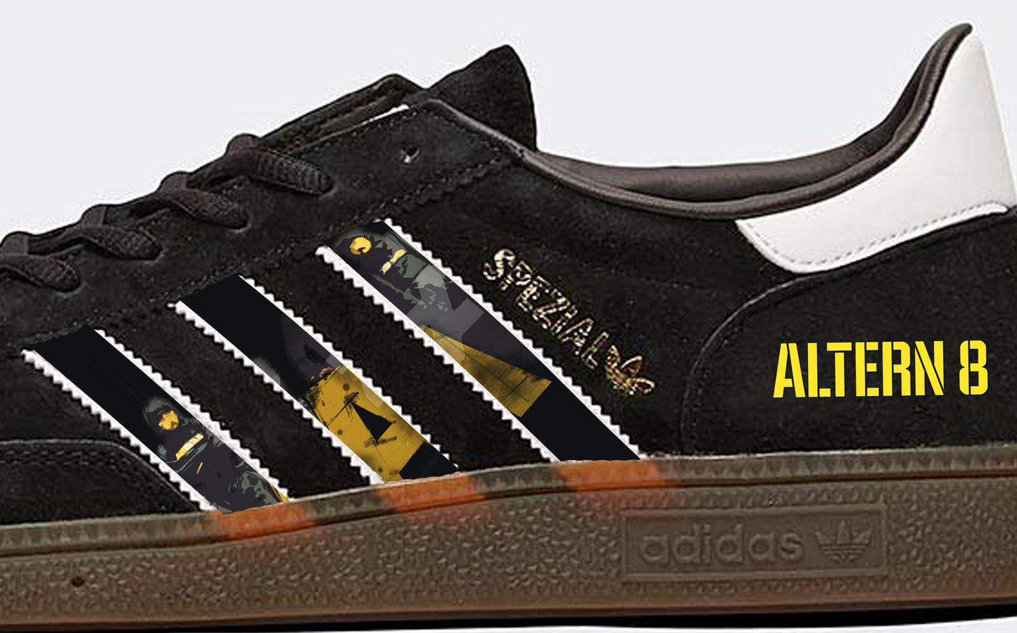 Limited edition Altern 8 Black / white / yellow Adidas custom Handball Spezial trainers / sneakers