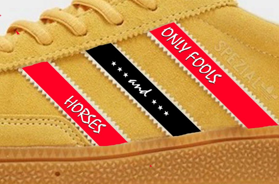 Limited edition Only Fools and Horses inspired Yellow Adidas custom Handball Spezial trainers / sneakers