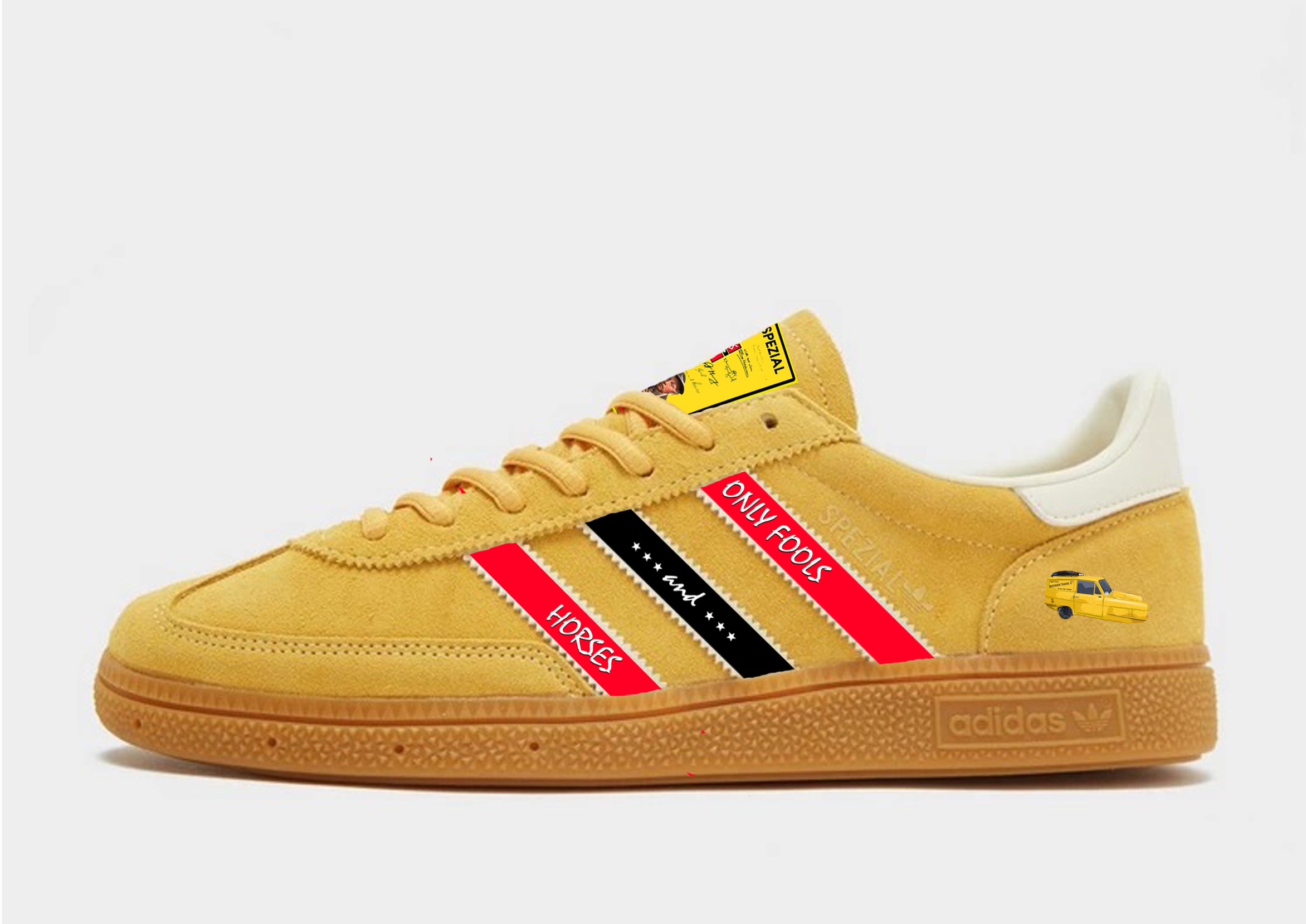 Limited edition Only Fools and Horses inspired Yellow Adidas custom Handball Spezial trainers / sneakers