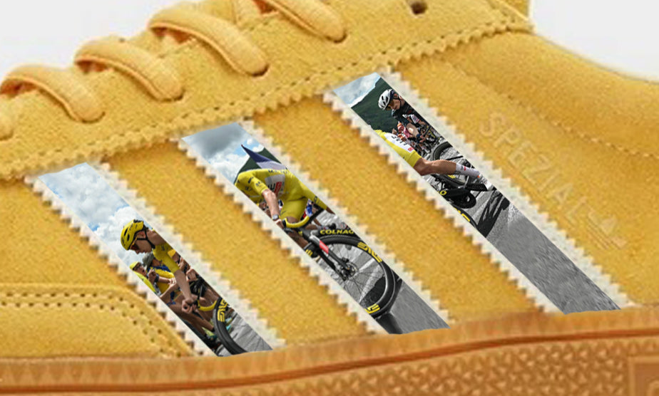 Limited edition Tadej Pogocar inspired Yellow / white Adidas custom Spezial trainers / sneakers