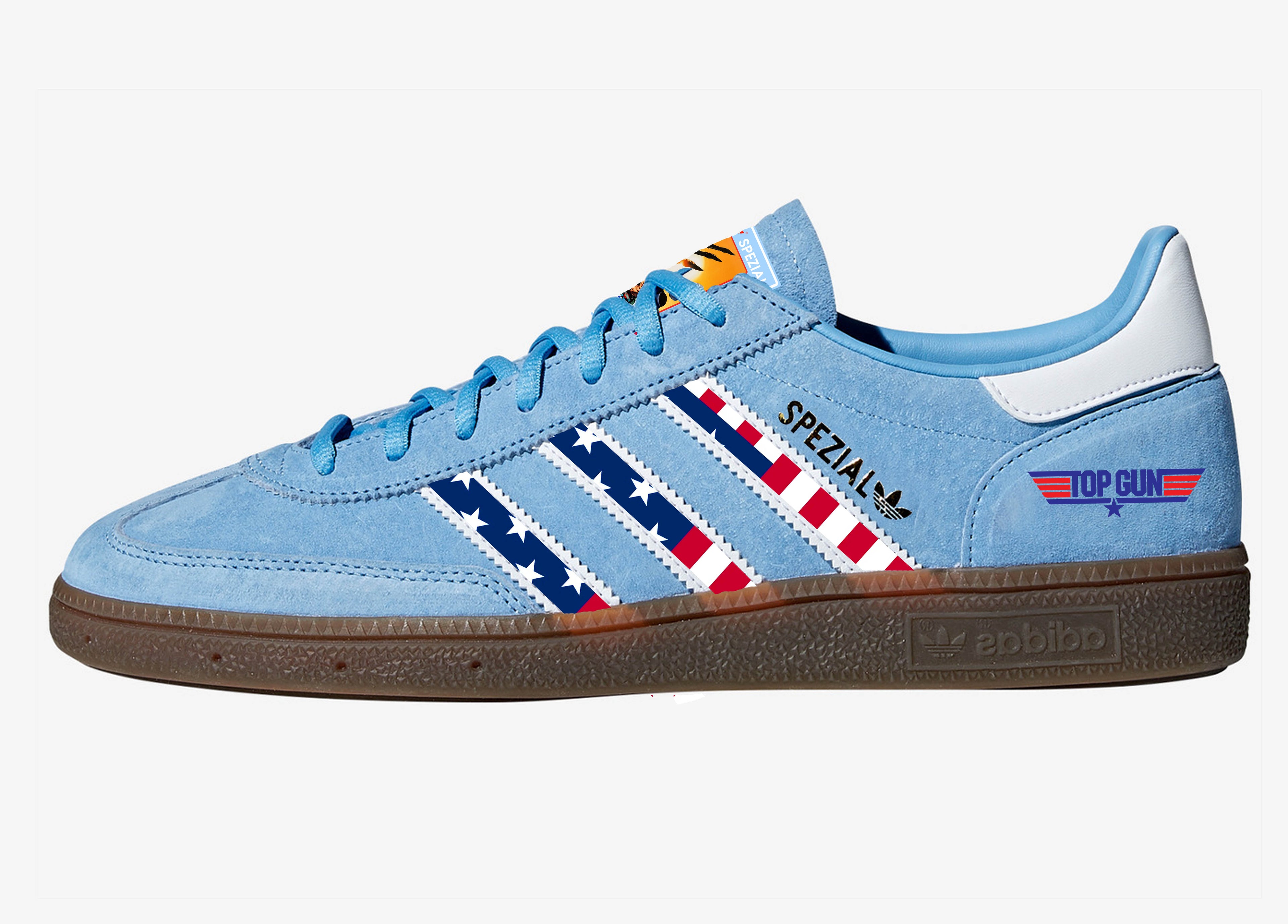Limited edition Top Gun movie inspired Sky blue / White Adidas custom Handball Spezial trainers / sneakers