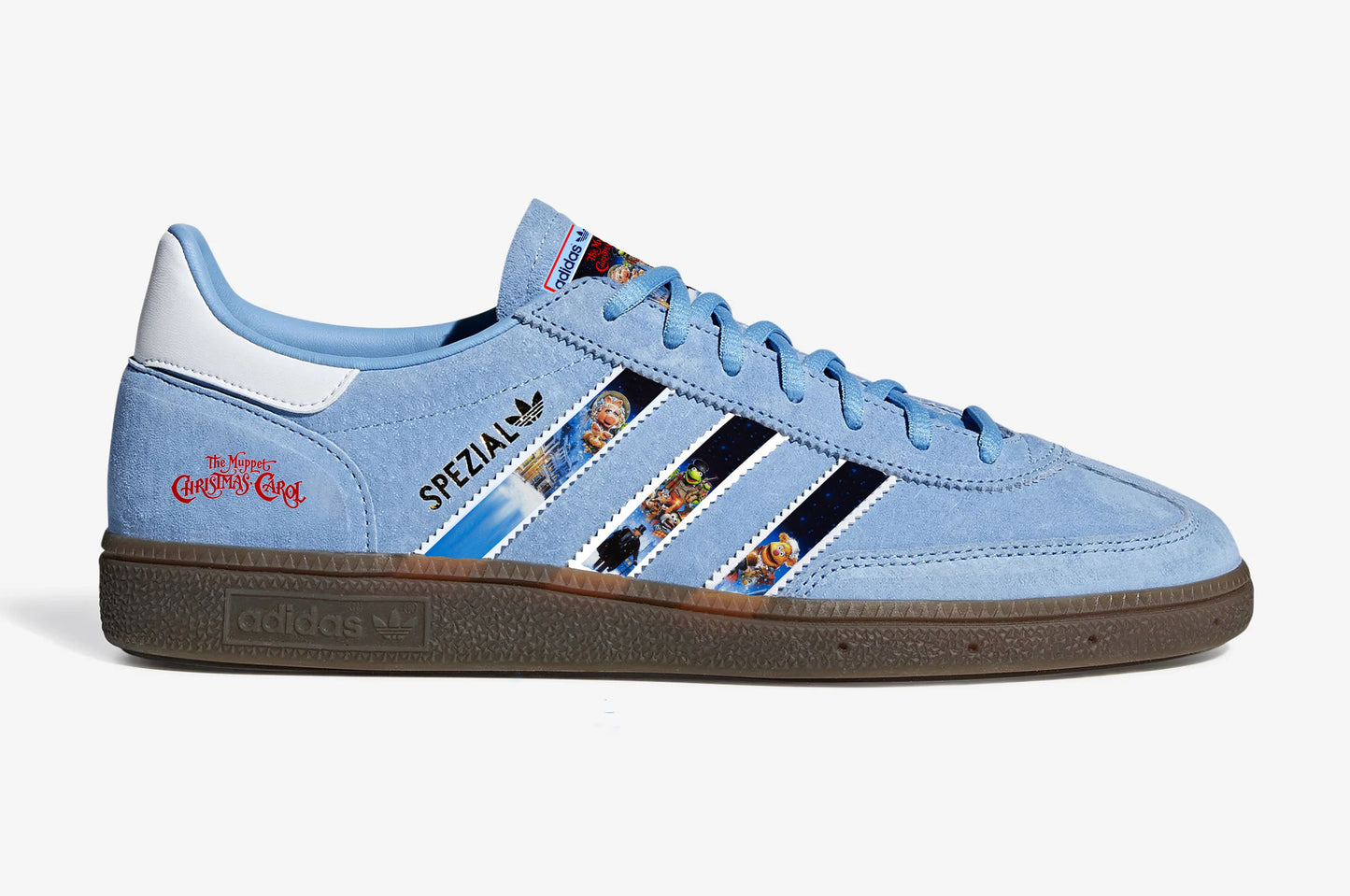 Limited edition The Muppets Christmas carol movie inspired Sky blue / White Adidas custom Handball Spezial trainers / sneakers