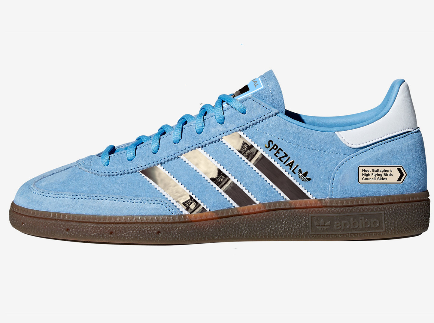 Limited edition Noel Gallagher Council Skies Adidas custom Blue / white Handball Spezial trainers / sneakers