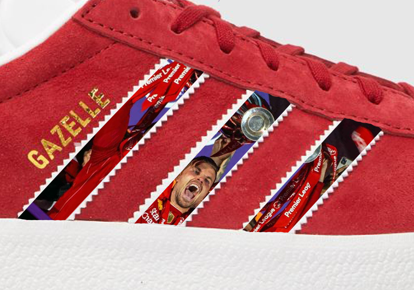 Limited edition Liverpool FC Jordan Henderson inspired red / white Adidas custom Gazelle trainers / sneakers