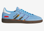 Limited edition Steven Spielberg Jaws movie inspired Sky blue / White Adidas custom Handball Spezial trainers / sneakers