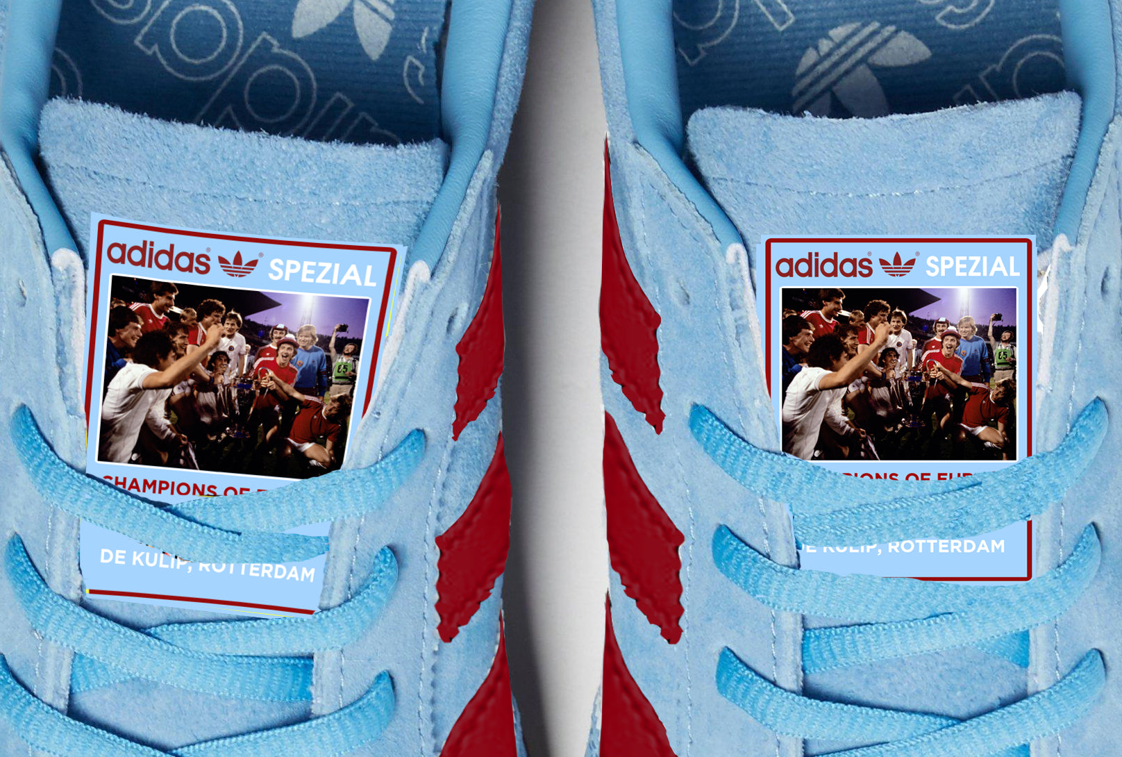 Limited edition Aston Villa European Cup winners `82 inspired light blue/ white / burgundy Adidas custom Handball Spezial trainers / sneakers