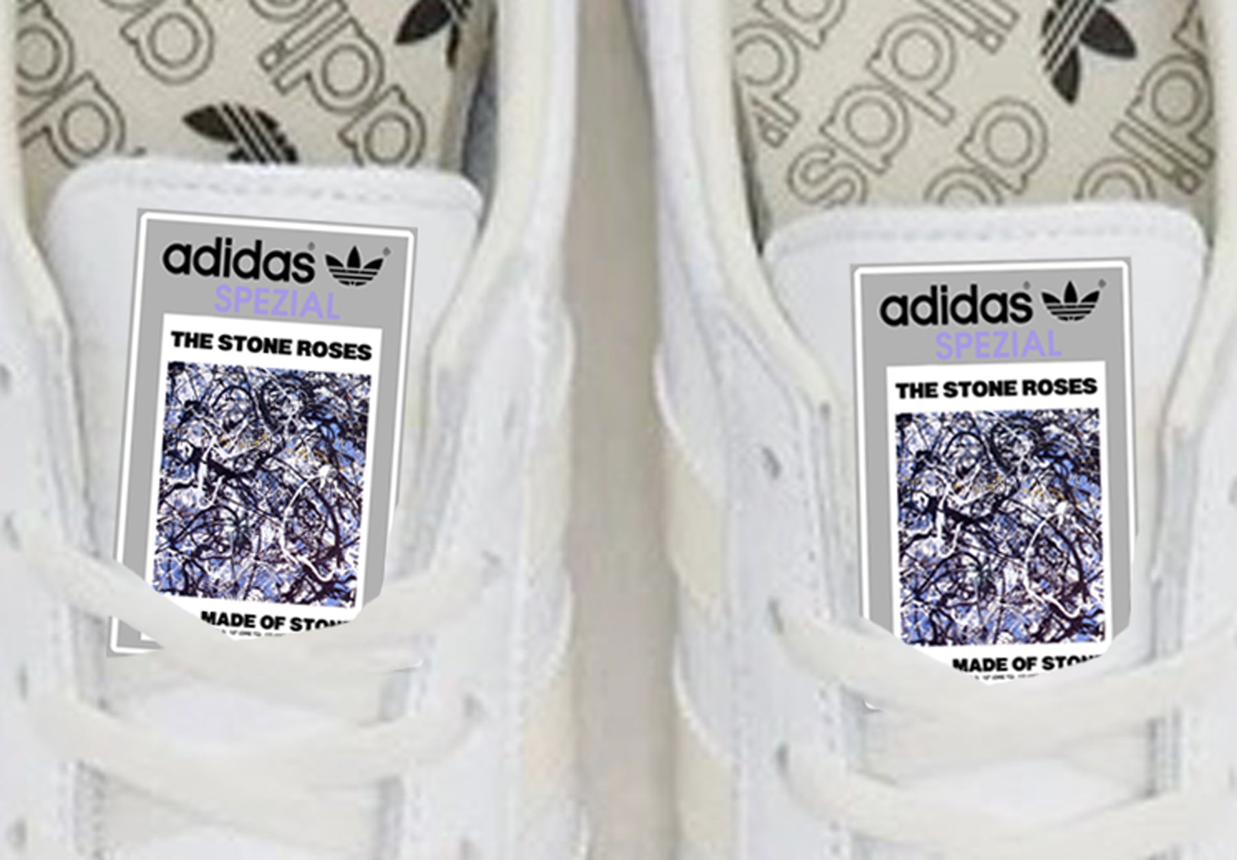 Limited edition The Stone Roses Made of Stone Custom Adidas leather Spezials off white / cream trainers / sneakers