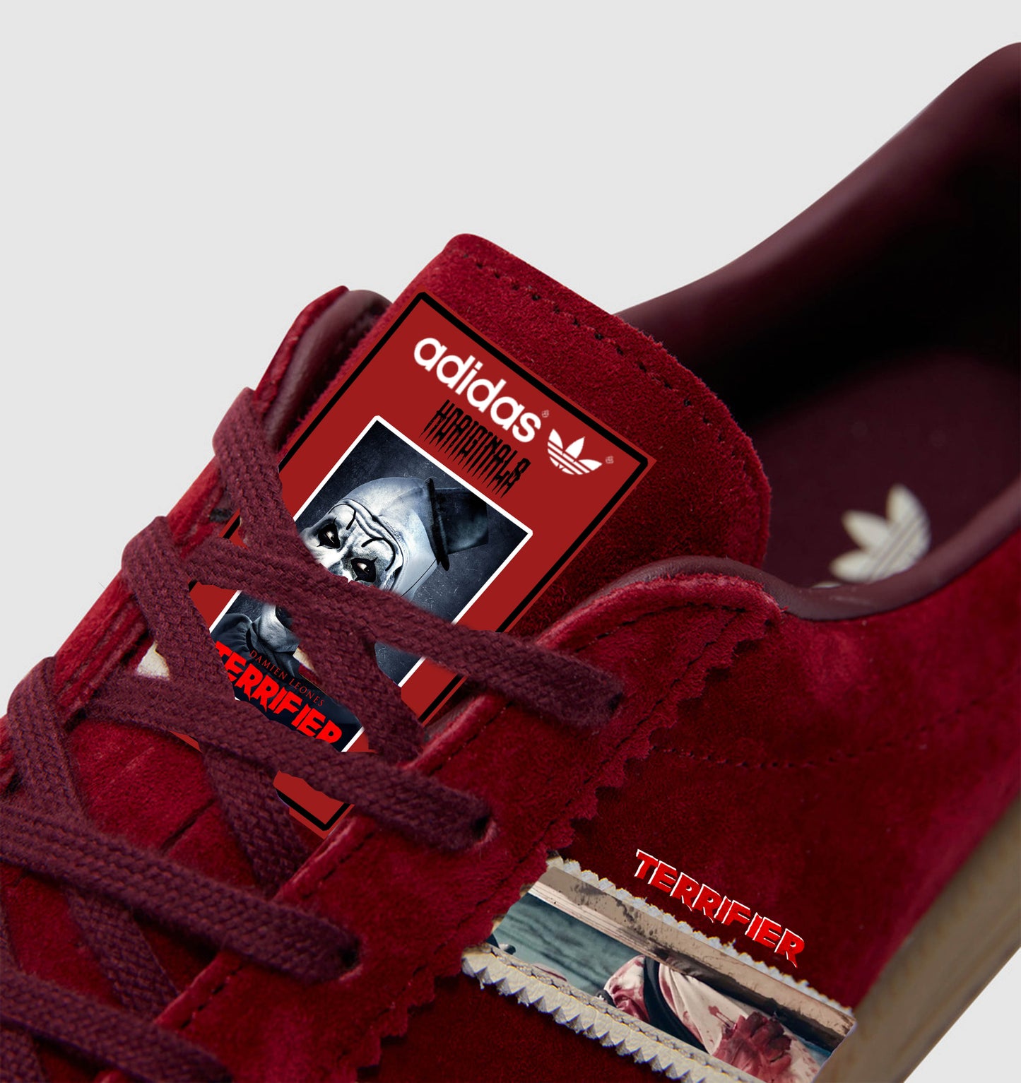 Limited edition Adidas "Horiginals" Terrifier Movie Custom Bermuda  Dark red  trainers / sneakers