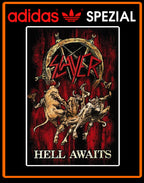 Limited edition Slayer - Hell awaits black Adidas custom Handball Spezial trainers / sneakers.