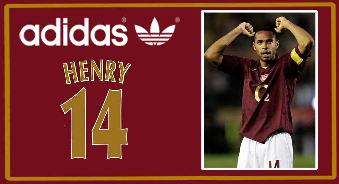 Limited edition Arsenal FC Thierry Henry burgundy / gold Adidas custom Busenitz trainers / sneakers