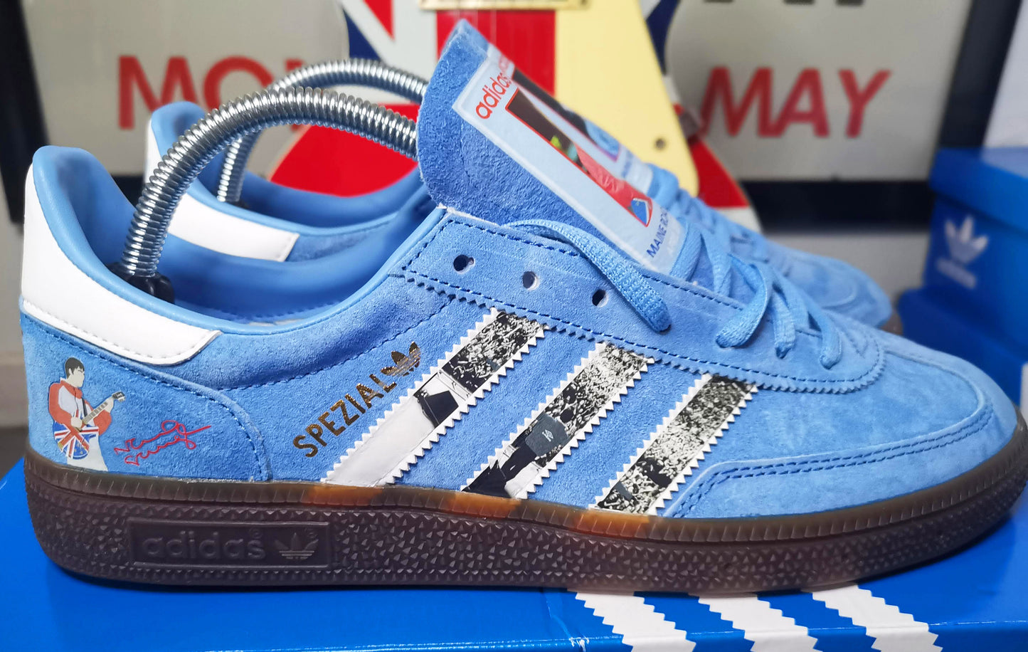 Limited edition Oasis Maine road `96 inspired blue /white Adidas custom Handball Spezial trainers / sneakers