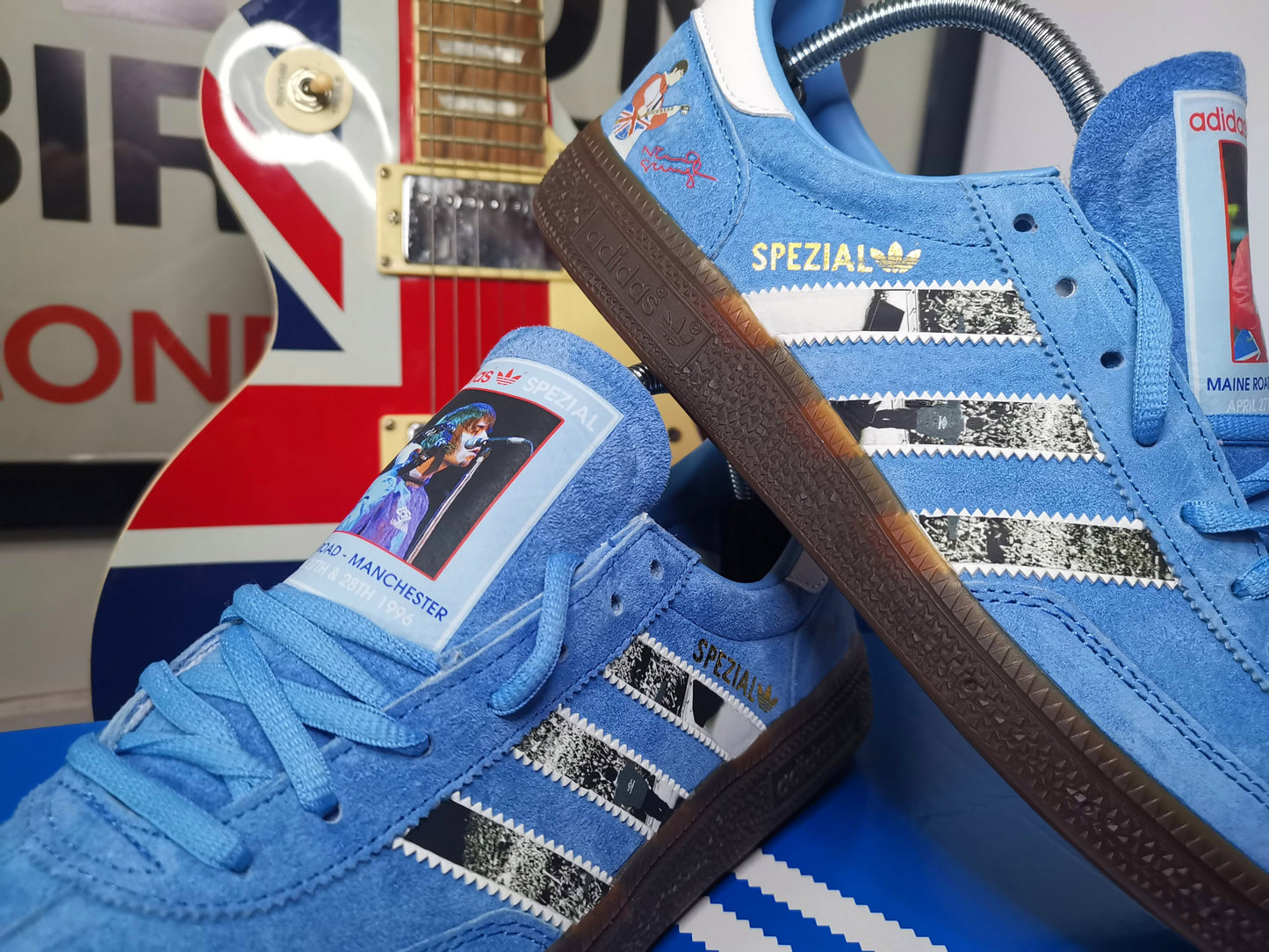 Limited edition Oasis Maine road `96 inspired blue /white Adidas custom Handball Spezial trainers / sneakers