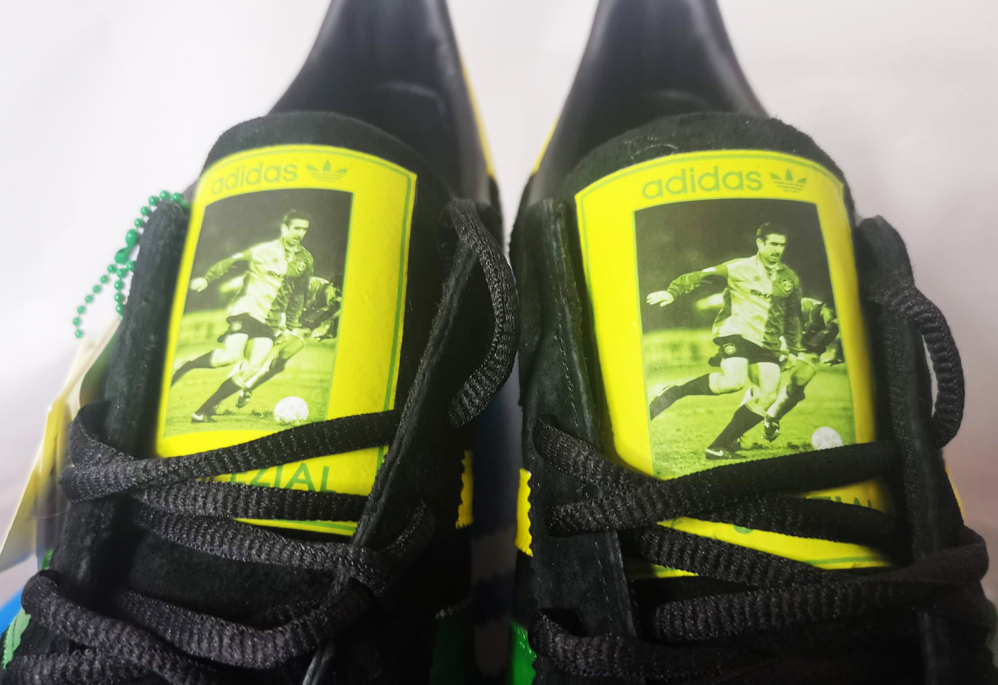 Limited edition Manchester United Eric Cantona inspired Black /Green/ Yellow Adidas custom Handball Spezial trainers  / sneakers