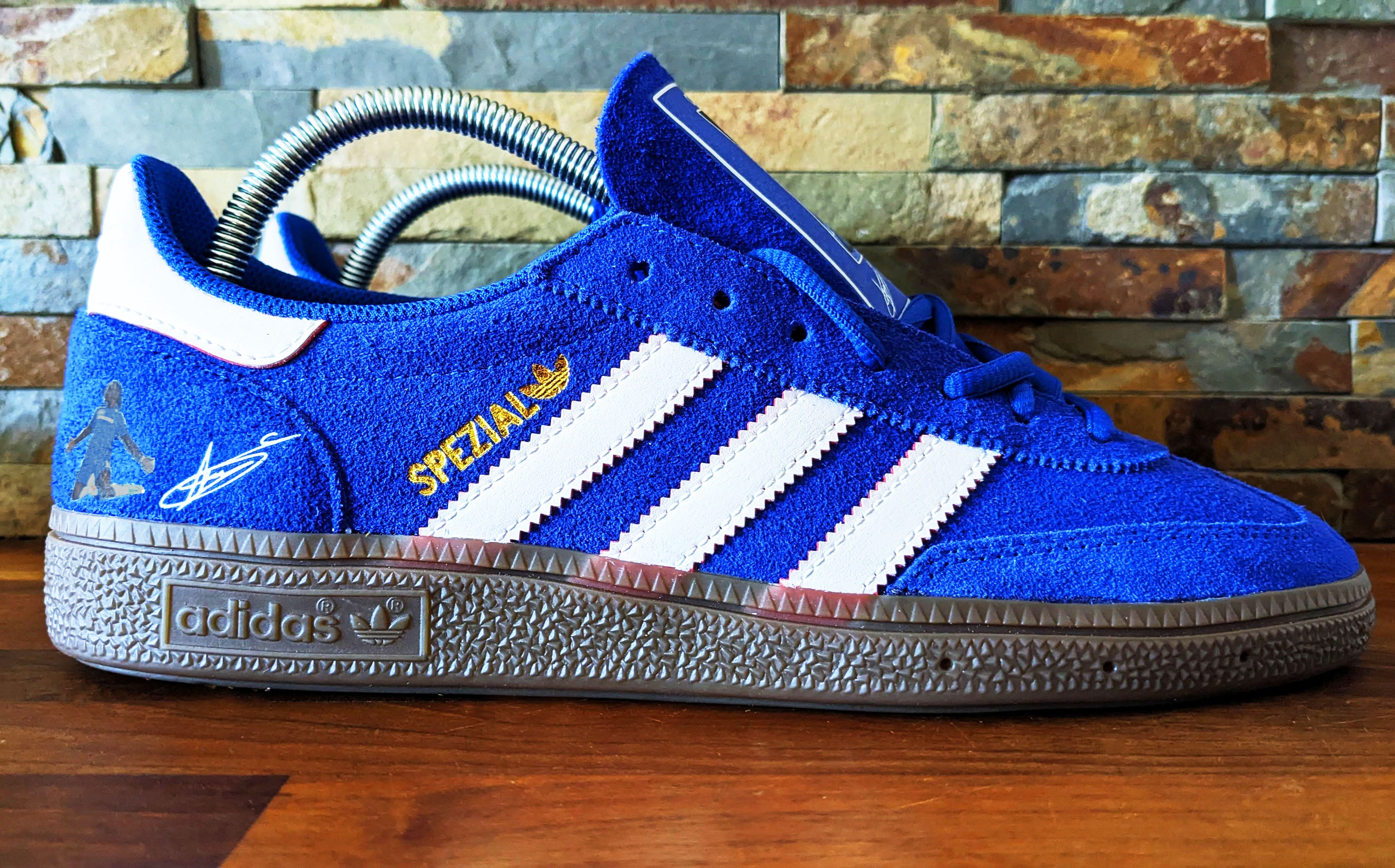 Limited edition Chelsea FC Didier Drogba inspired blue /white/ suede Adidas custom Handball Spezial  trainers / sneakers