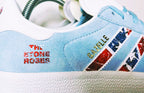 Limited edition The Stone Roses Waterfall light blue / white Adidas custom Gazelle trainers / sneakers