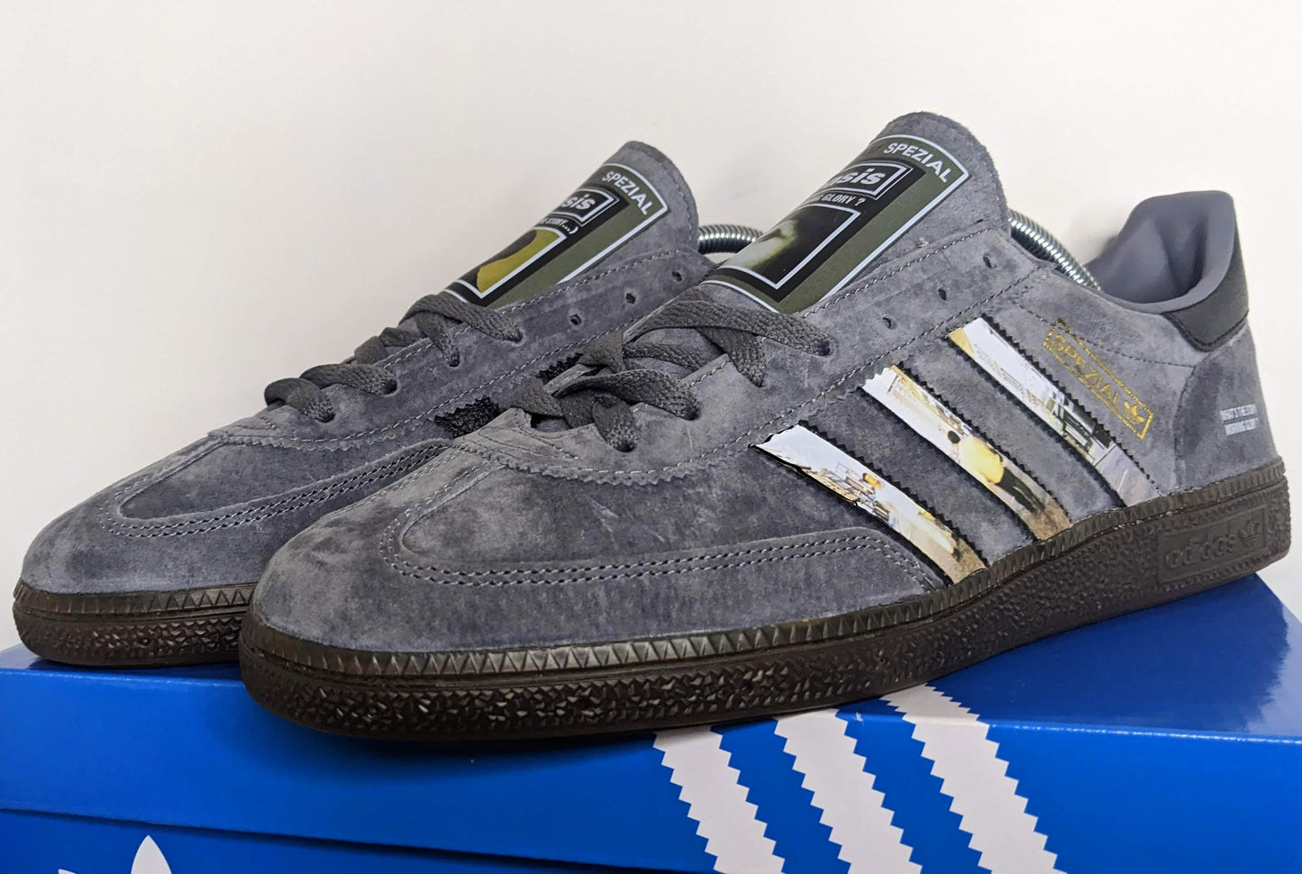 Limited edition Oasis What`s the story morning glory grey / black Adidas custom Handball Spezial trainers / sneakers