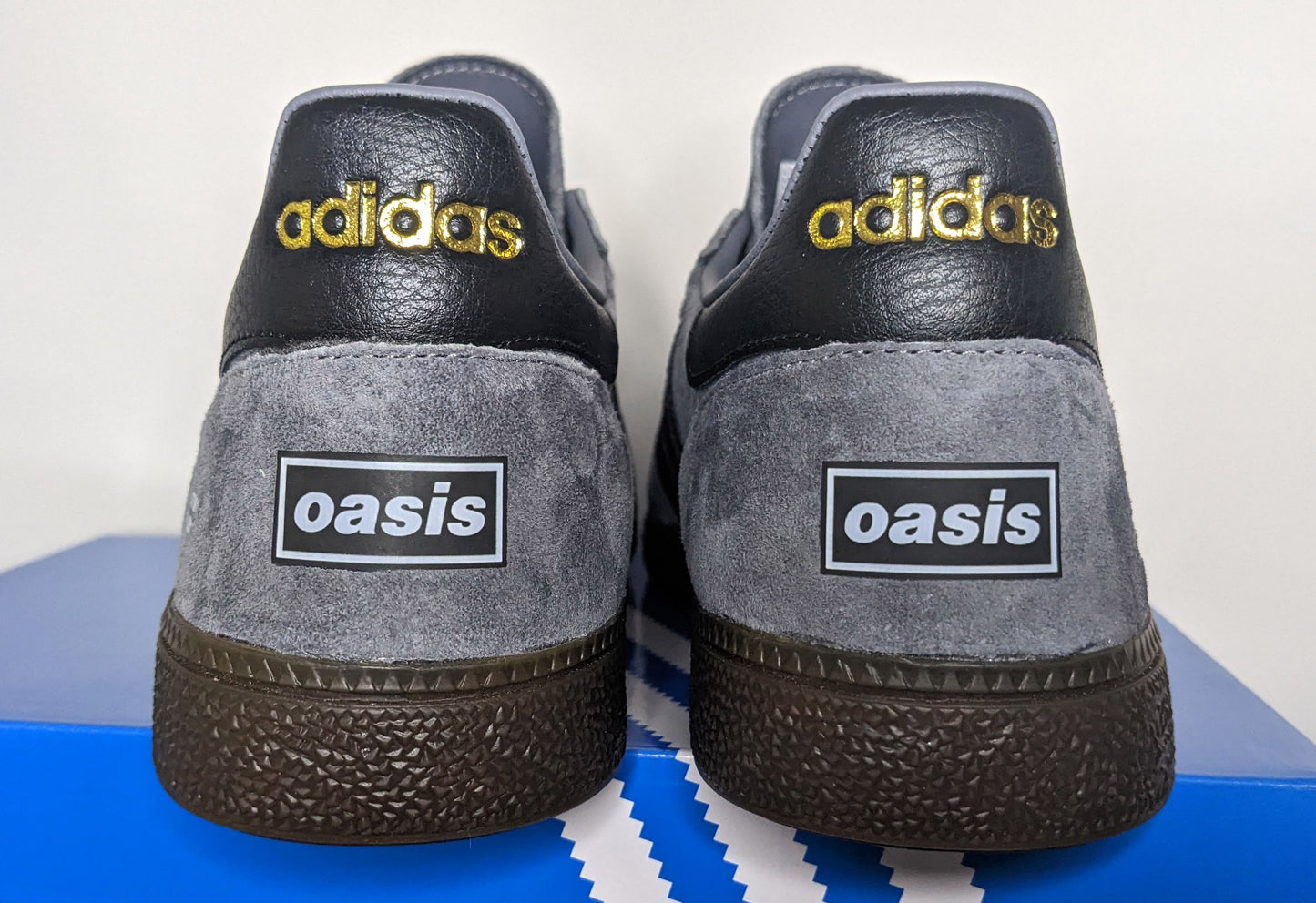 Limited edition Oasis What`s the story morning glory grey / black Adidas custom Handball Spezial trainers / sneakers