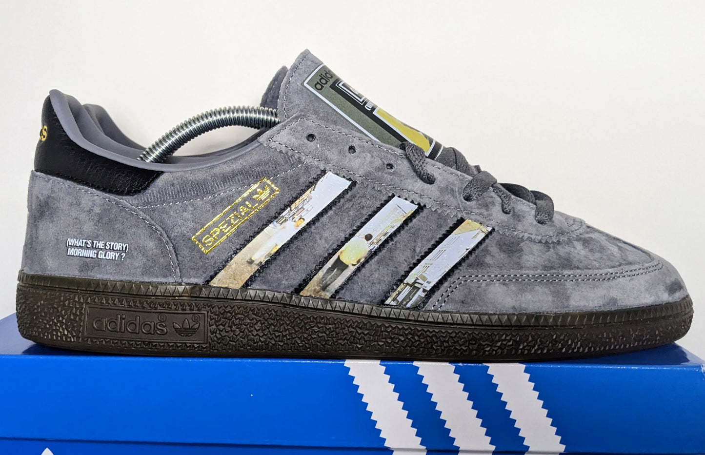 Limited edition Oasis What`s the story morning glory grey / black Adidas custom Handball Spezial trainers / sneakers