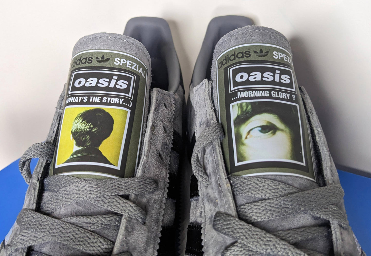 Limited edition Oasis What`s the story morning glory grey / black Adidas custom Handball Spezial trainers / sneakers