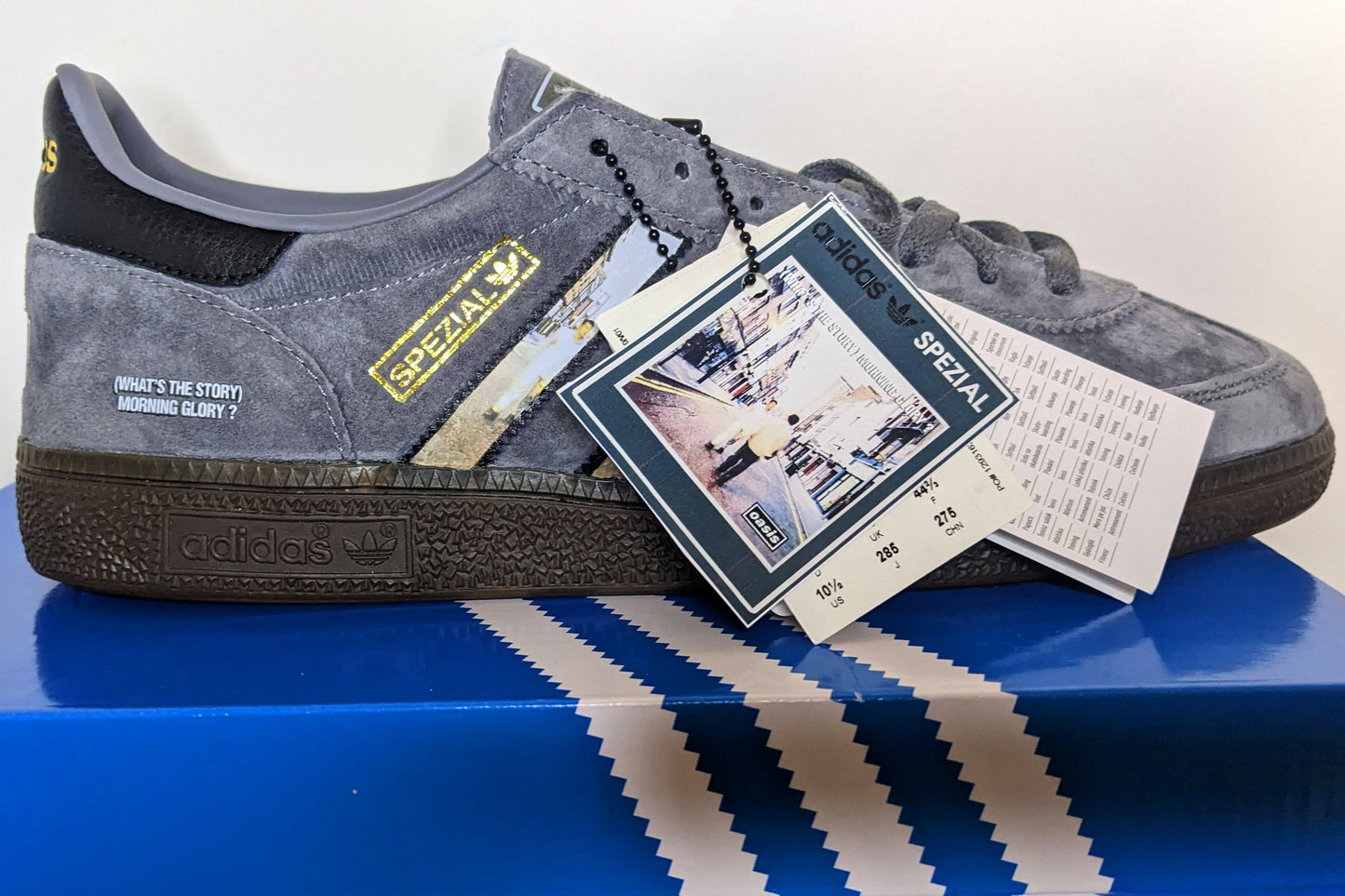 Limited edition Oasis What`s the story morning glory grey / black Adidas custom Handball Spezial trainers / sneakers