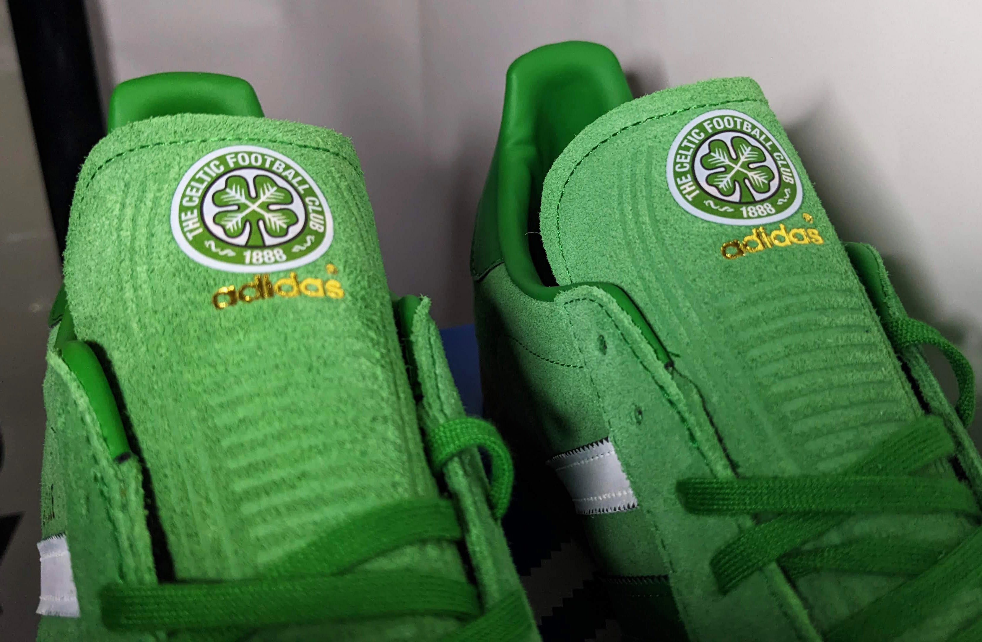 Limited edition Celtics FC European champions 67 green / white Adidas custom Gazelle trainers / sneakers