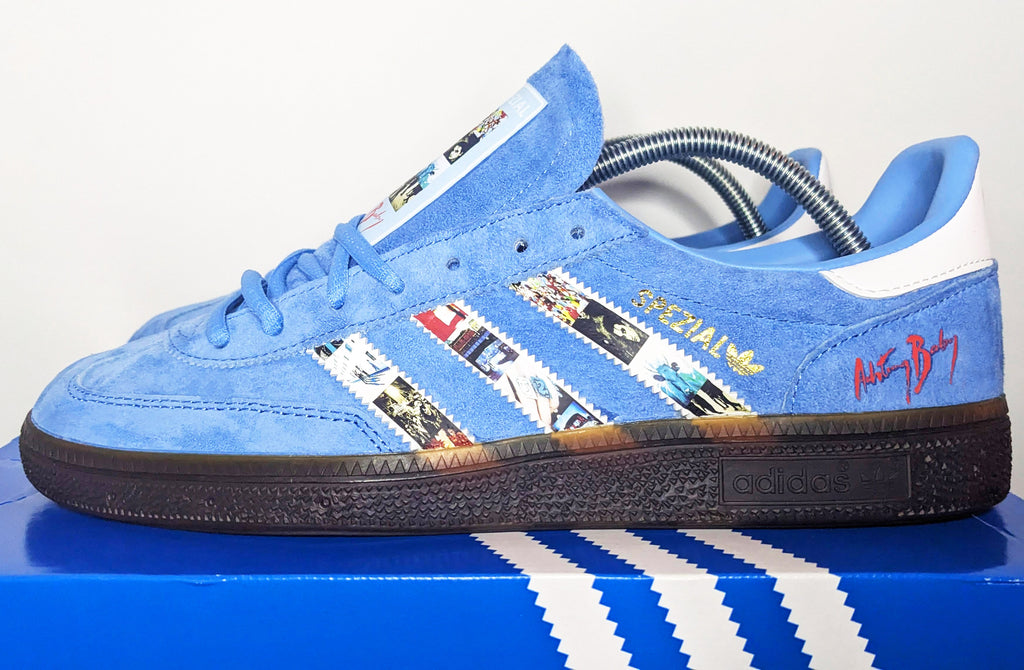 Limited edition U2 Achtung Baby Sky blue / white Adidas custom Handball Spezial trainers / sneakers