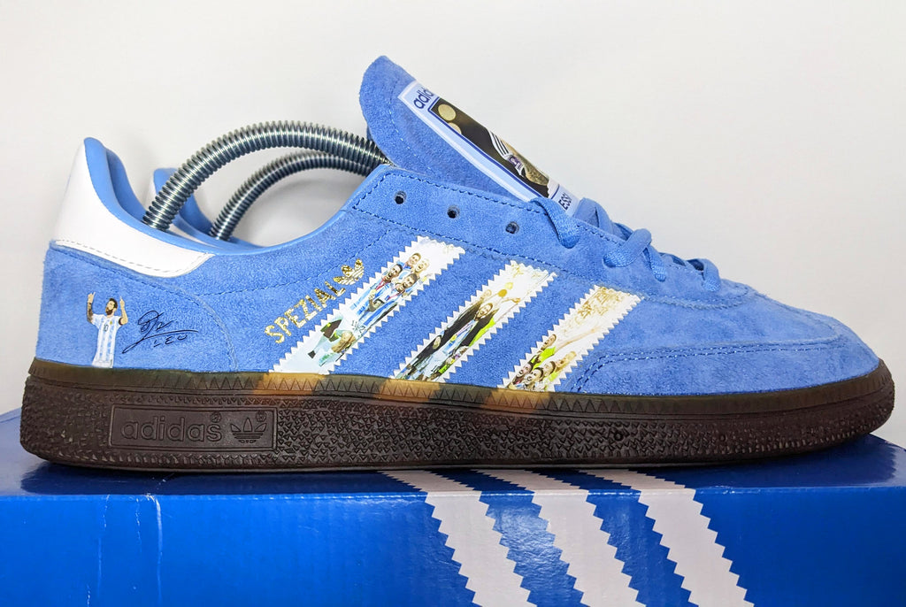 Limited edition Argentina Messi The GOAT blue / white Adidas custom Handball Spezial trainers /sneakers