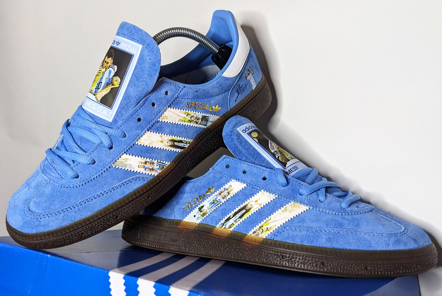 Limited edition Argentina Messi The GOAT blue / white Adidas custom Handball Spezial trainers /sneakers